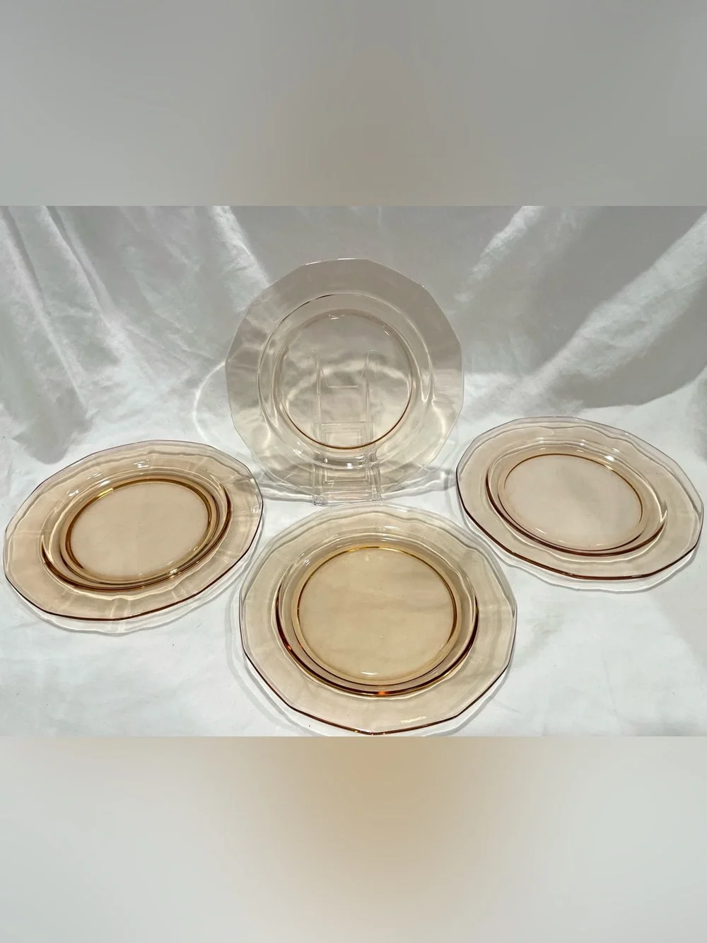 Set (4) Fostoria “Fairfax” Amber Depression Glass Salad Desset Plates (2nd)